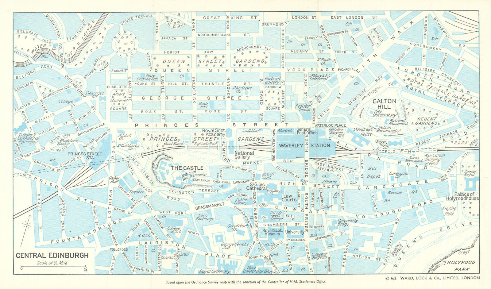 CENTRAL EDINBURGH vintage town/city plan. Scotland. WARD LOCK 1963 old map